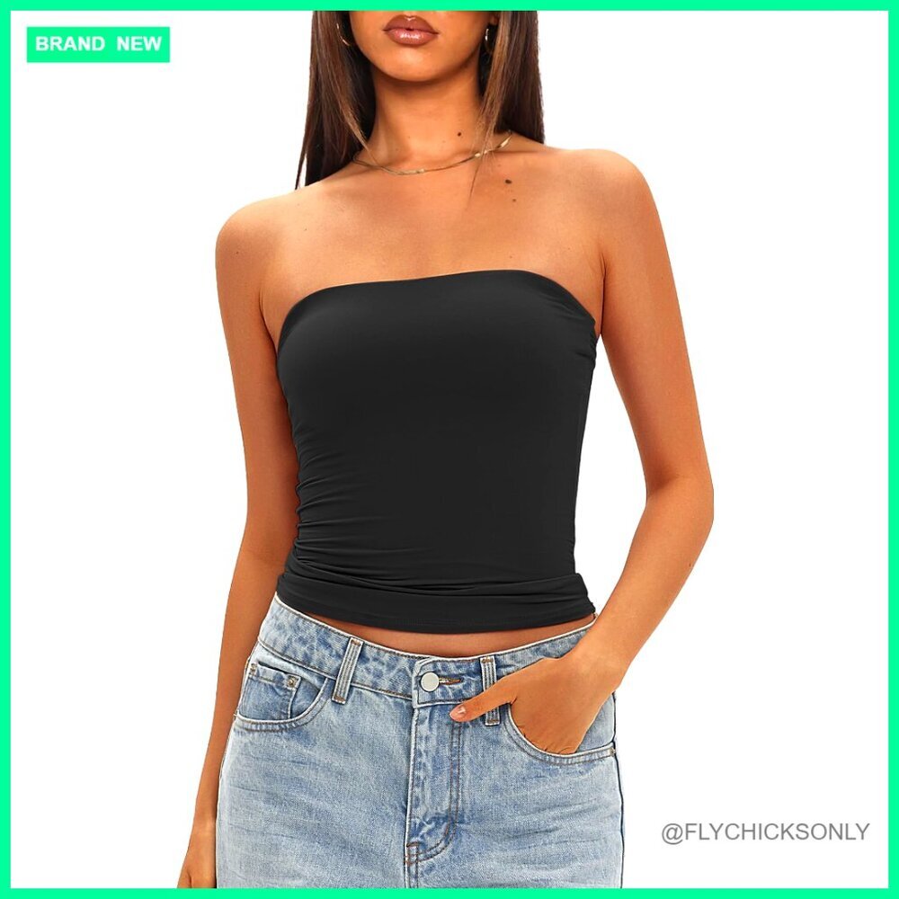 Strapless Tube Top with Removable Pads Built-in Bra Double Lined